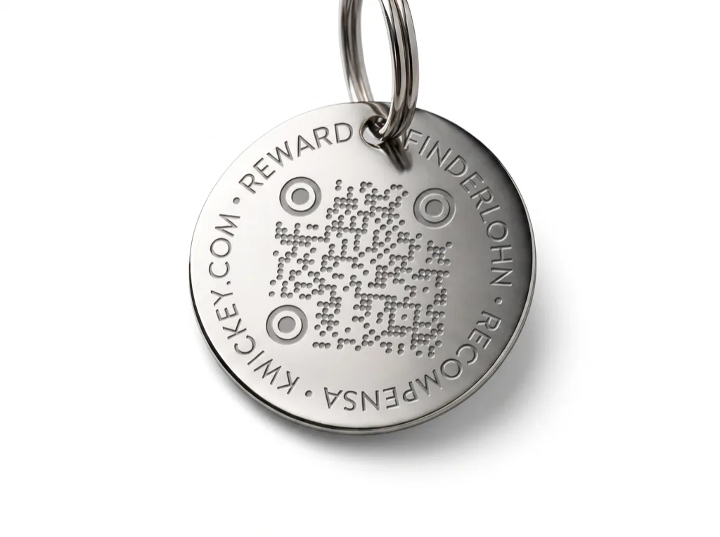 KWICKEY® Anhänger — Metall-Plakette mit gelasertem QR-Code